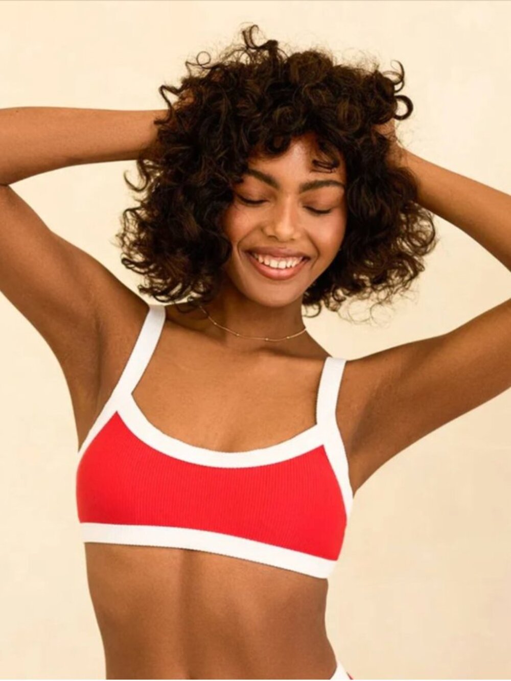 NWOT Aerie Scoop Neck Bikini Top w/ Ribbed Neckline & Straps Coral/Orange XS
